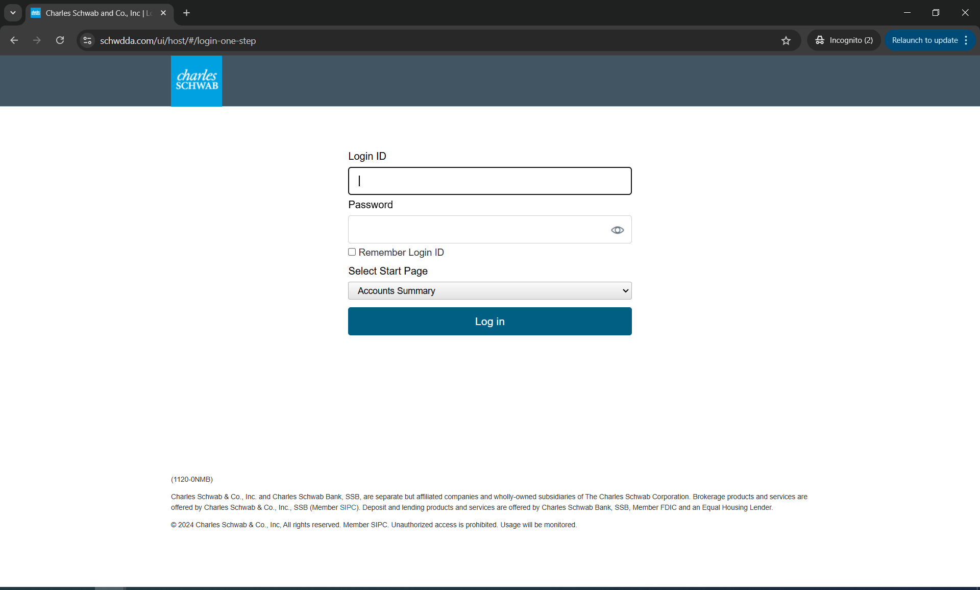 Charles Schwab phishing page